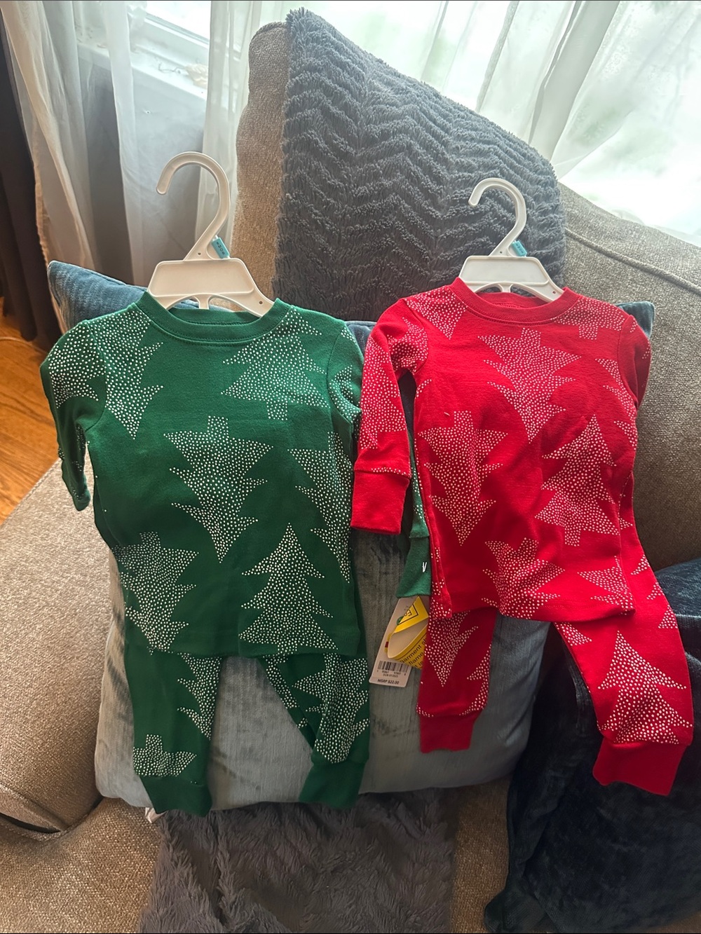 Carter's Green & Red Holiday Tree Pajama Sets